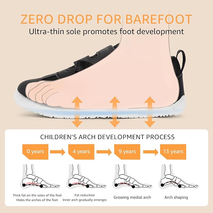 Wide Toe Box Toddler Shoes Zero Drop Boys Girls Barefoot Shoe Non-Slip Little Kids Sneakers for First Walking