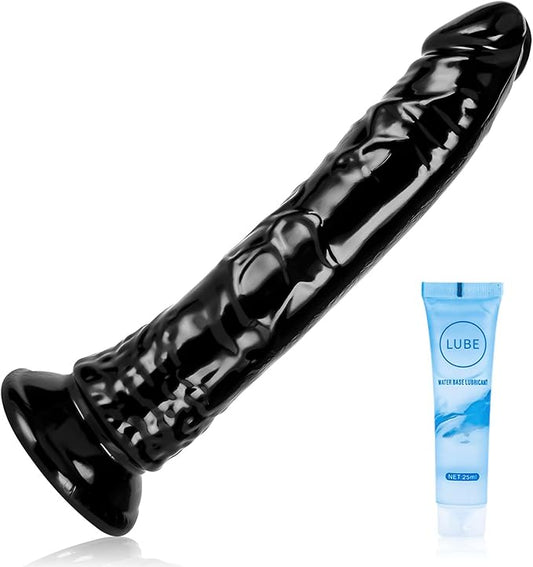 7'' Realistic Beginner Anal Dildo,Soft Cock with Curved Shaft for Vaginal G spot Stimulation, Body-Safe Material Penis with Strong Suction Cup Women Men Couples Adult Sex Toys(Black)