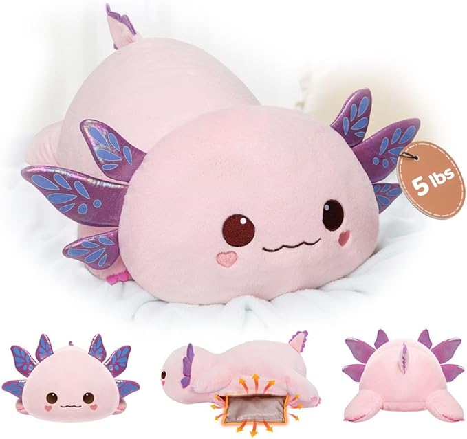 Weighted Stuffed Animals with Microwavable Heating Pad - 5lb Adjustable, Heatable & Coolable Axolotl Plush for Relaxation,Removable Inner Pad, Plush Gift for Kids & Adults (23 Inch)