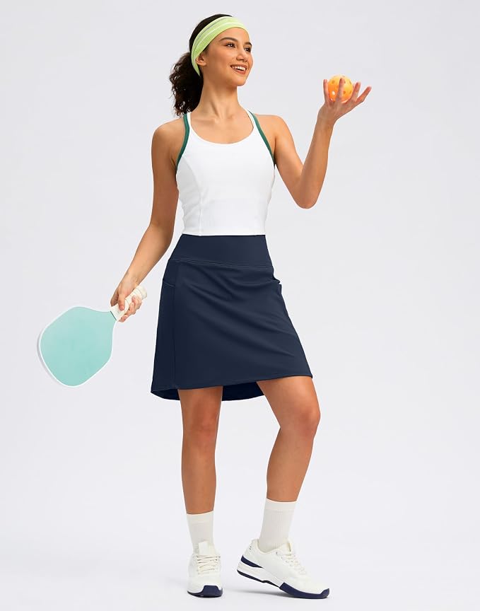 Women's 18" Skorts with 4 Side Pockets High Waisted Long Golf Skirt | Soft, Lightweight, Stretch, Breathable, Mesh Built-in Shorts, Athletic, Tennis, Dressy, Casual
