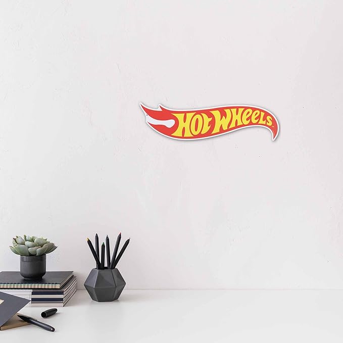 Mattel Hot Wheels Classic Flame Logo Metal Sign - Small Hot Wheels Wall Decor for Kids' Bedroom or Man Cave