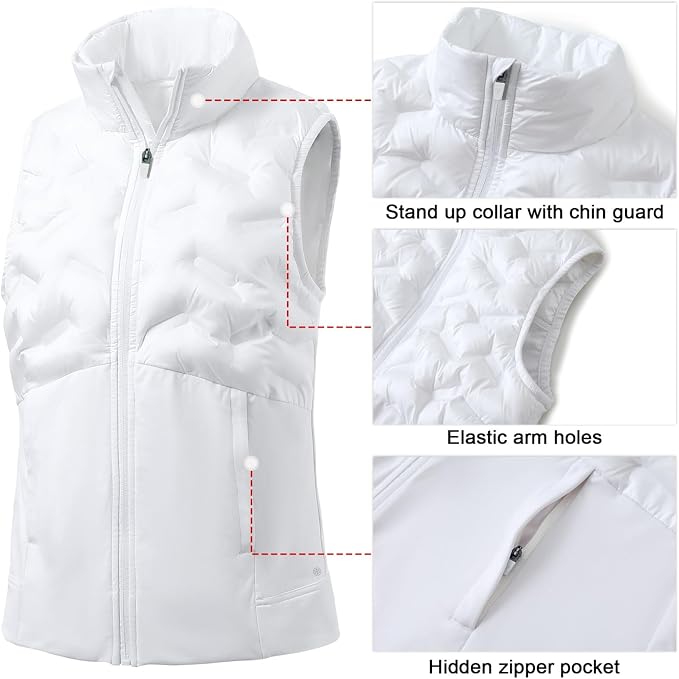 Puffer Vests Womens Lightweight Stand Collar Slim Fit Winter Sleeveless Jacket for Women with Golf Hiking