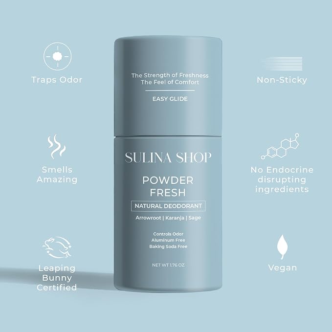 Sulina Shop Natural Deodorant, Aluminum Free, Powder Fresh | Classic baby powder scent, Sensitive skin-friendly, Baking soda-free, Gentle odor protection