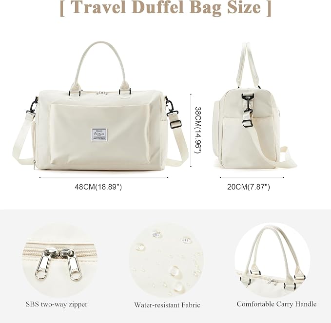 Travel Duffel Bag, Carry On Overnight Weekender Bags for Women | Travel Bag with Wet Pocket & Trolley Sleeve, For Spirit Airlines 18x14x8 Personal Item Bag