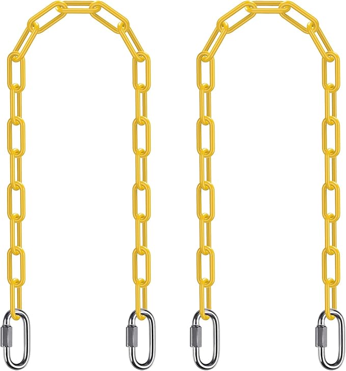 SELEWARE 2 Pack 40 Inch Hanging Swing Chain with 4 Carabiners, 1000LB Capacity Plastic Coated Hanging Chains, Hammock Hardware Kit for Swing, Hanging Chair, Punching Bags, Indoor Outdoor Gym (Yellow)