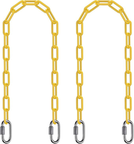 SELEWARE 2 Pack 40 Inch Hanging Swing Chain with 4 Carabiners, 1000LB Capacity Plastic Coated Hanging Chains, Hammock Hardware Kit for Swing, Hanging Chair, Punching Bags, Indoor Outdoor Gym (Yellow)
