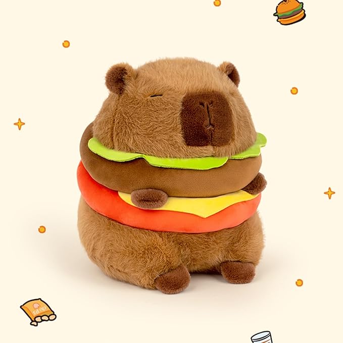 Cute Capybar Stuffed Animals with Wearable Toast headsetwear Capybar, Gifts for Kids (8 in Hamburger Capybar)