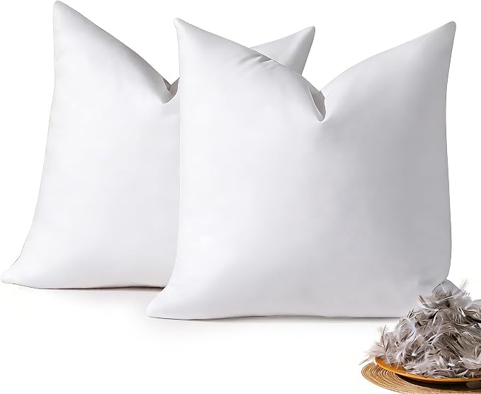 DOWNSTORIA 20x20 Feather Down Pillow Inserts Set of 2, 100% Cotton Cover | Soft Decorative Throw Pillows for Bed, Couch, Sofa, Bedroom, Living Room, Apartment and Farmhouse Home Decor