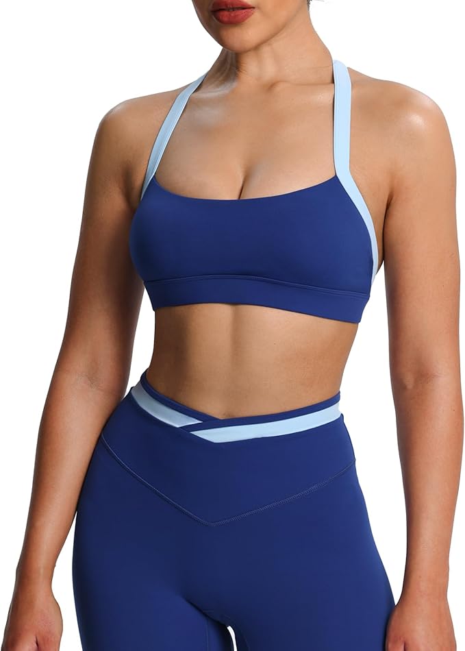 Aoxjox Women's Color Block Halter Workout Sports Bras Fitness Athletic Vanessa Bra Yoga Crop Tank