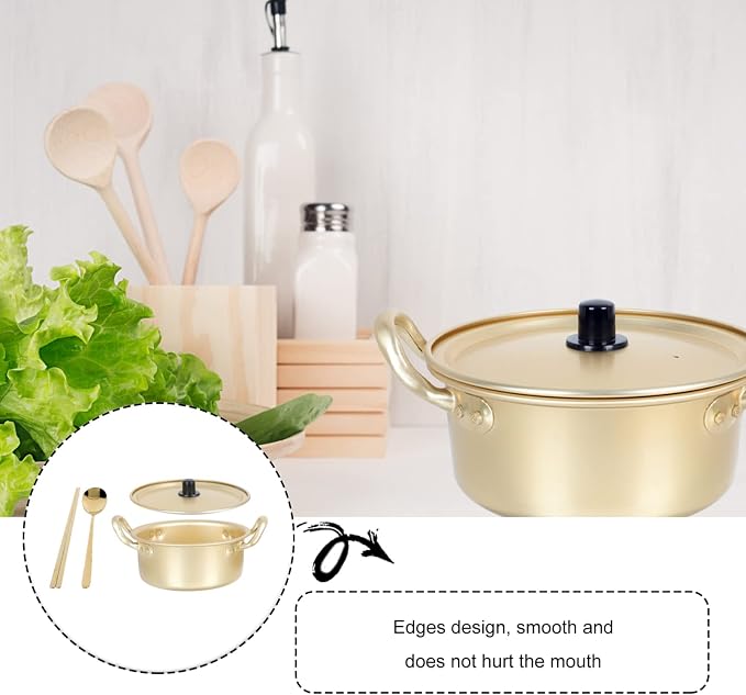 DOITOOL Korean Noodle Pot, Korean Ramen Cooking Pot with Lid Spoon and Chopsticks, Korean Ramen Noodle Pot for Cooking, Soup, Pasta, Stew and More