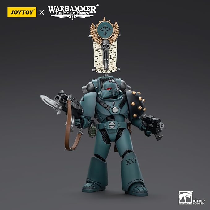 Joytoy Warhammer The Horus Heresy Sons of Horus 1:18 Action Figure Mecha Joy Toy MKVI Tactical Squad Legionary with Legion Vexilla Collection Model Anime 4.88 inch