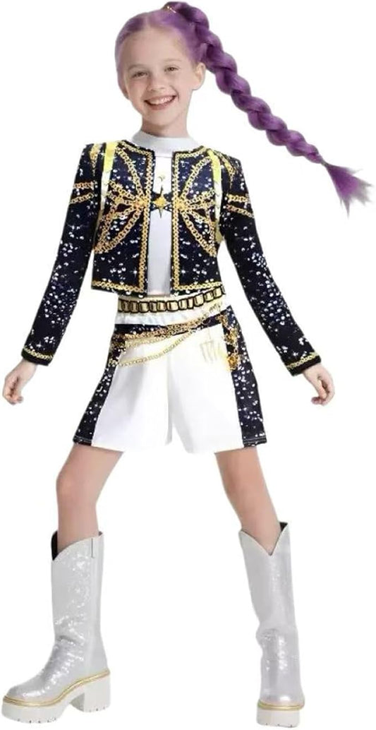 Girls Halloween Costume, Black and Yellow Polyester Top and Pants Set for Cosplay Events and Parties