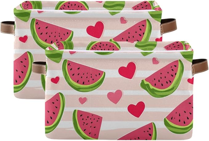 Aslsiy Storage Basket Cute Watermelon Slice Nursery Bins Stripe Baby Box Canvas Clothes Shelf Basket Laundry Hamper Gift Baskets for Home Closet 1 Pcs