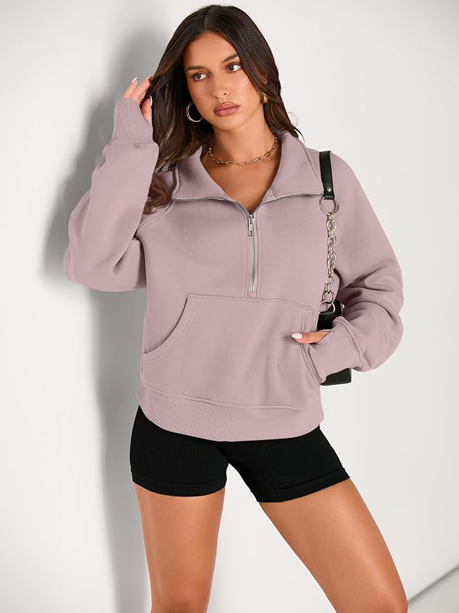 AUTOMET Womens Sweatshirts Half Zip Fleece Pullover Fall Outfits | Fall Fashion Clothes 2026,Cropped Sweatshirts,Cute Y2k Tops,Quarter Zipper Sweater,Winter Loungwear Outfits