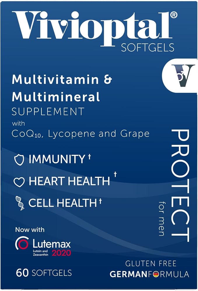 Vivioptal Men, 60 Capsules, CoQ10, Lycopene & Resveratrol, Multivitamin & Multimineral, Gluten Free, German Formula