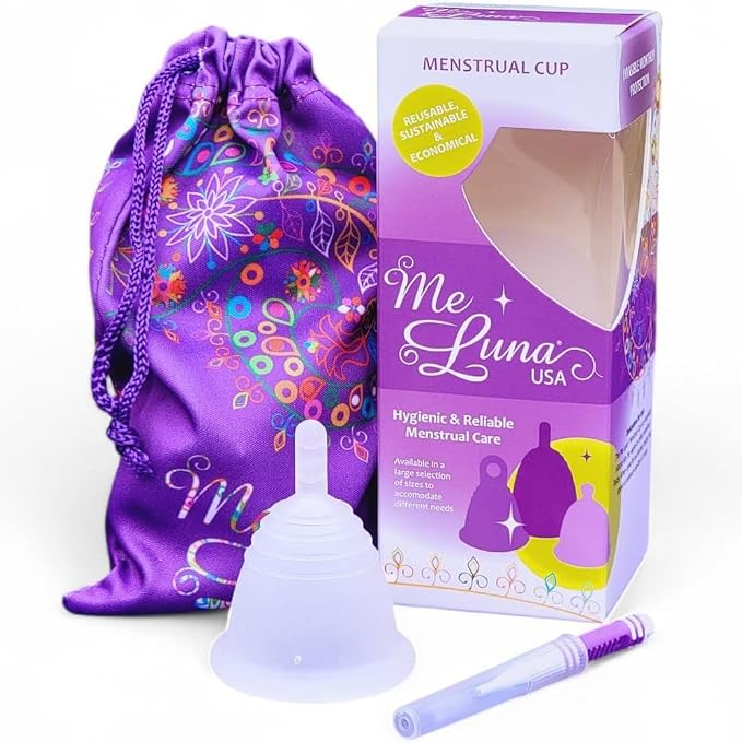 Most Customizable Menstrual Cup with Stem Handle | MeLuna Me Luna | Comfortable Period Cup Reusable Cup | Tampon Pad Alternative for Low Cervix | Shorty (Clear - Medium)