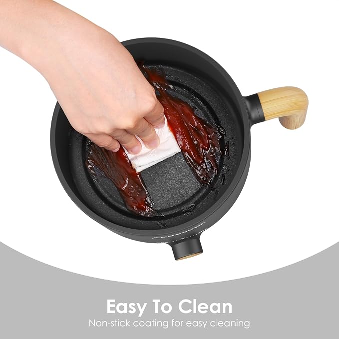 Audecook Hot Pot Electric with Steamer, 1.5L Portable Nonstick Rapid Noodles Cooker, Travel Electric Skillet with Dual Power Control for Ramen/Pasta/Soup/Steak/Egg/Oatmeal (Black)