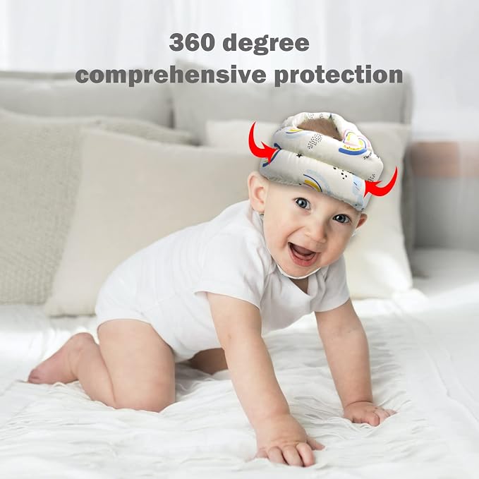 Baby Head Protector Baby Helmet for Crawling Walking, No Bumps Safety Head Adjustable Protective Cap for Walking, Playing (Rainbow)