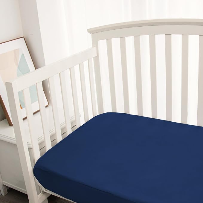 Waterproof Crib Sheets for Standard Crib Mattress, 2 Pack Navy Blue Crib Sheets, Ultra Soft Crib Mattress Sheets for Baby Boys & Baby Girls