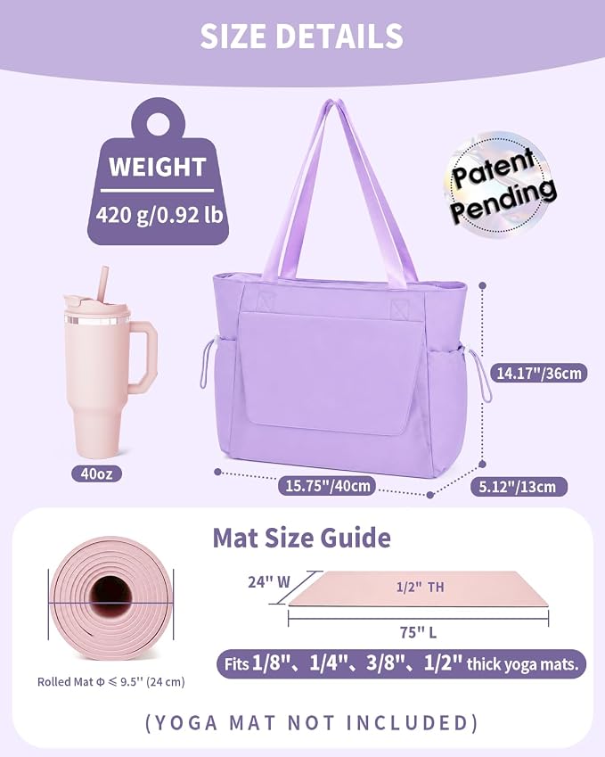 sportsnew Yoga Mat Bag Tote Yoga Gym Bags For Women Men with Waterproof Wet Pocket & Hook-and-loop, Quick Access Storage Yoga Mat Bag Carrier