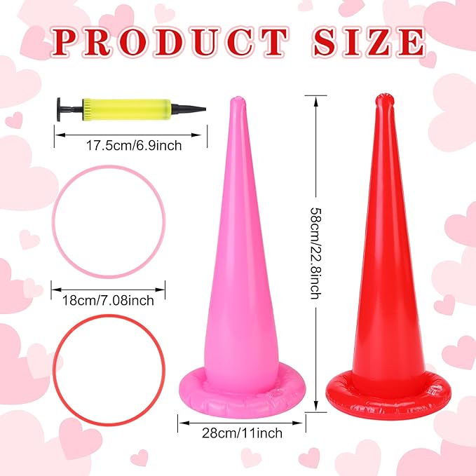 RoundFunny 16 Pcs Pink Ring Toss Game Set Wedding Party Games with Inflatable Ring Toss and Pump Indoor Outdoor Garden Game Supplies for Home Family Carnival Party Decorations