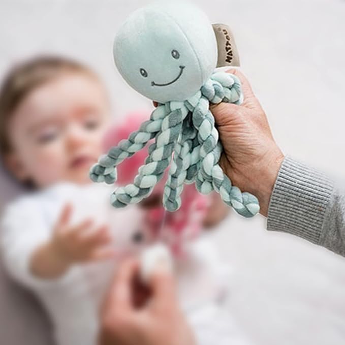 Nattou Lapidou - Piu Piu Octopus Plush Toy for Newborn Babies, Comforting, Soothes for Sleep - Green & Mint Green
