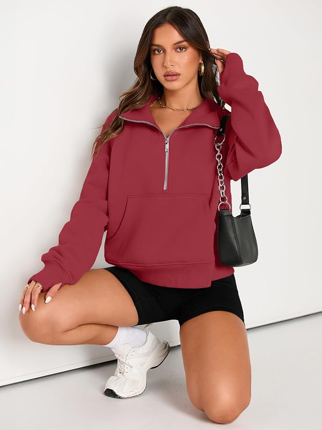 AUTOMET Womens Sweatshirts Half Zip Fleece Pullover Fall Outfits | Fall Fashion Clothes 2026,Cropped Sweatshirts,Cute Y2k Tops,Quarter Zipper Sweater,Winter Loungwear Outfits