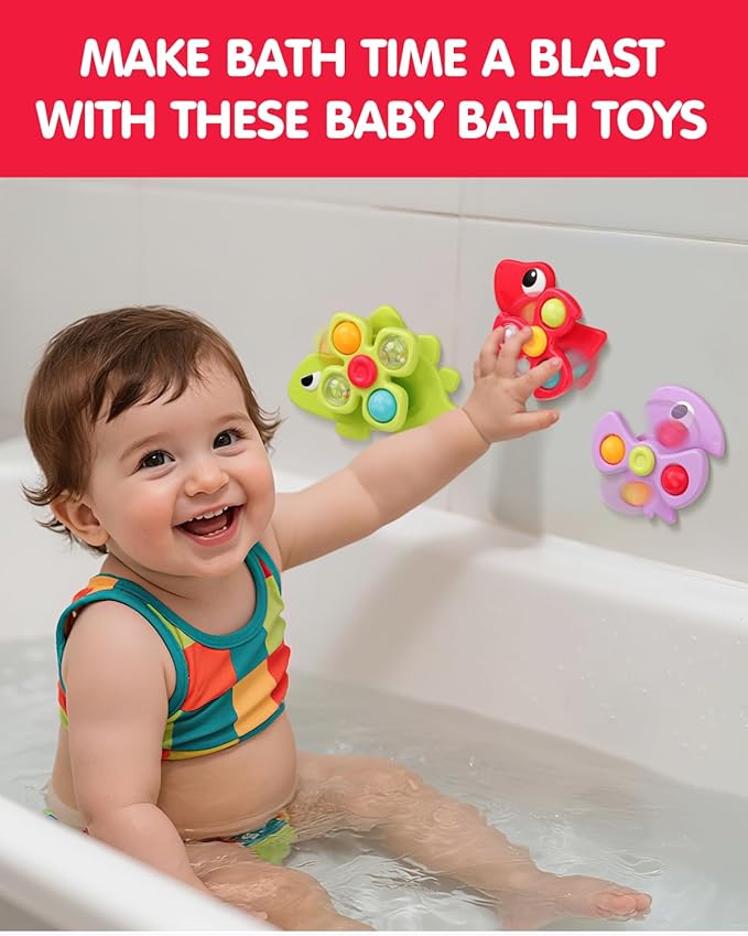 3PCS Dinosaur Suction Cup Toys for 1 Year Old Boys Girls | Sensory Baby Bath Toys for Toddlers 1-3 | Infant Travel & Window Toys | Birthday