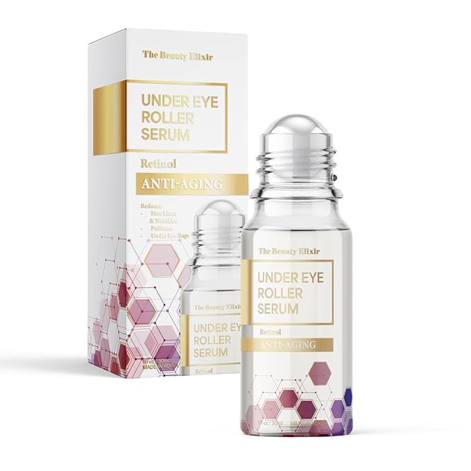 Retinol Eye Roller For Puffy Eyes & Dark Circles - Brightens Under Eyes - Crow's Feet Treatment - Dermatologist Tested, Natural Clean Beauty - Korean Skin Care - For All Skin Types