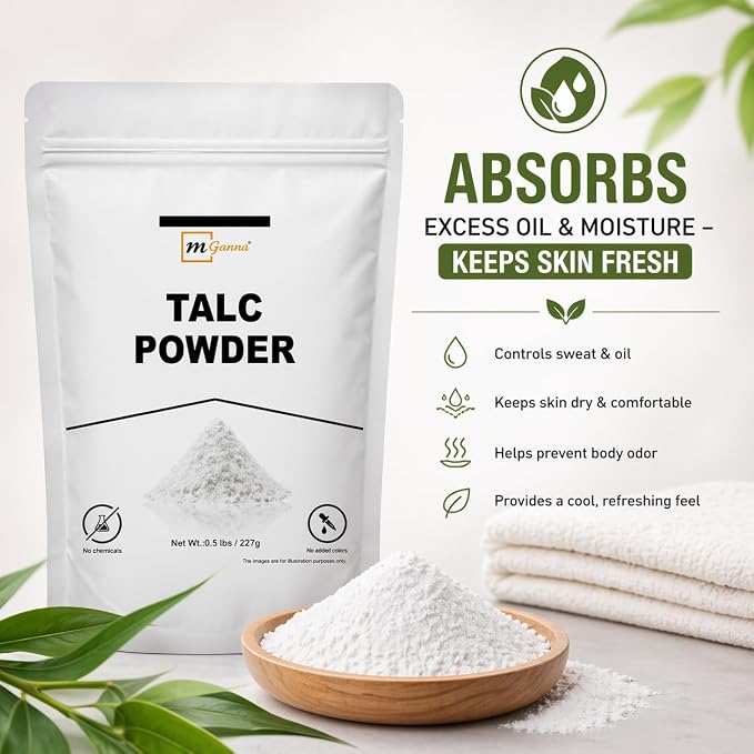 100% Natural Talc Powder for Facial Make-up, Absorption, Lubrication, and Multi-Purpose 0.5 LBS / 227 GMS