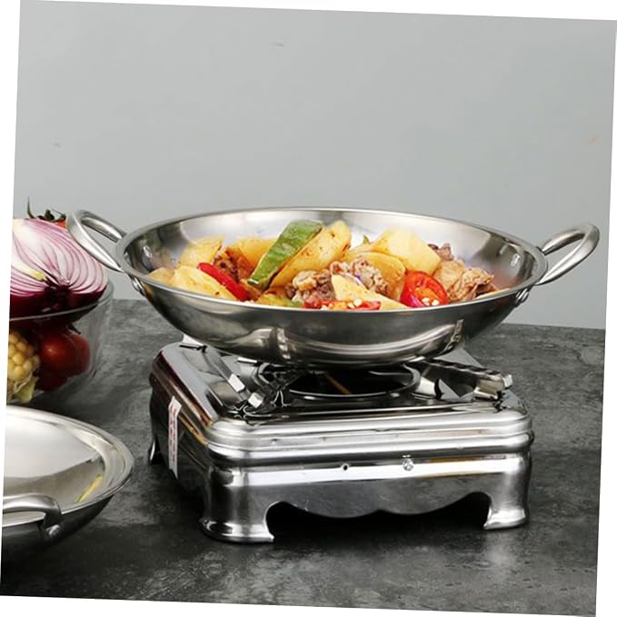 Double Handle Round Bottom Hot Pot Stainless Steel Wok Pan Induction Cooktop Skillet Kitchenware Easy to Clean