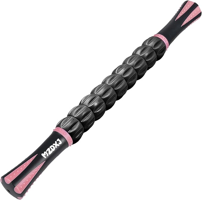 Muscle Roller Massage Roller Stick- Deep Tissue Fascia Blaster for Myofascial Pain Relief, Lymphatic Drainage & Body Sculpting, Handheld Physical Therapy & Recovery Tool (Pink black-18 inch)