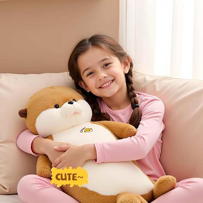 Otter Stuffed Animal 27.5" Cute Seal Plush Pillow Big Stuffed Sea Otter Plush Toy Otter Animal Plushies Decor Birthday Gift for Kids Children Girls Boys Yellow