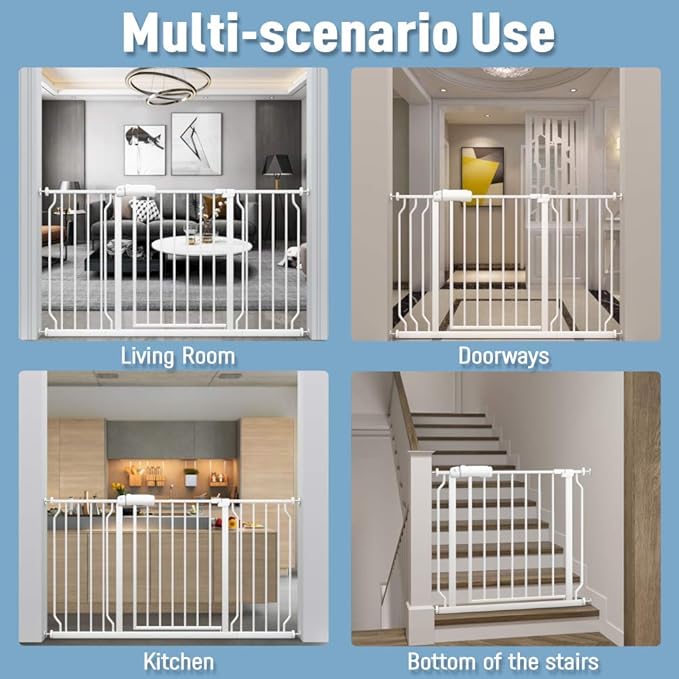 ALLAIBB Extra Wide Pressure Mount Baby Gate Auto Close White Metal Child Dog Pet Safety Gates with Walk Through for Stairs,Doorways,Kitchen and Living Room(38.58-43.31"/98-110cm)