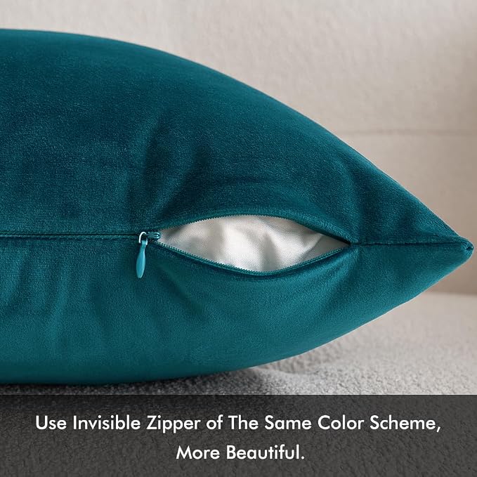 MIULEE 24x24 Inch Pack of 2 Euro Velvet Throw Pillow Covers Teal | Soft Solid Decorative Euro Sham, Modern Luxury Home Decor, for King Bed Sofa Couch Bedroom Livingroom
