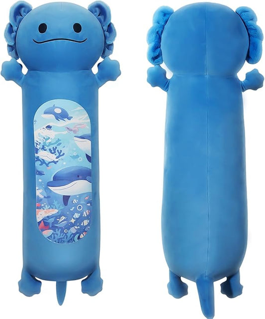 22” Long Axolotl Plush Body Pillow, Cute Blue Ocean Axolotl Stuffed Animals, Salamander Squishy Soft Plushies Toy, Gifts for Kids Girls and Boys, Birthdays Easter ﻿
