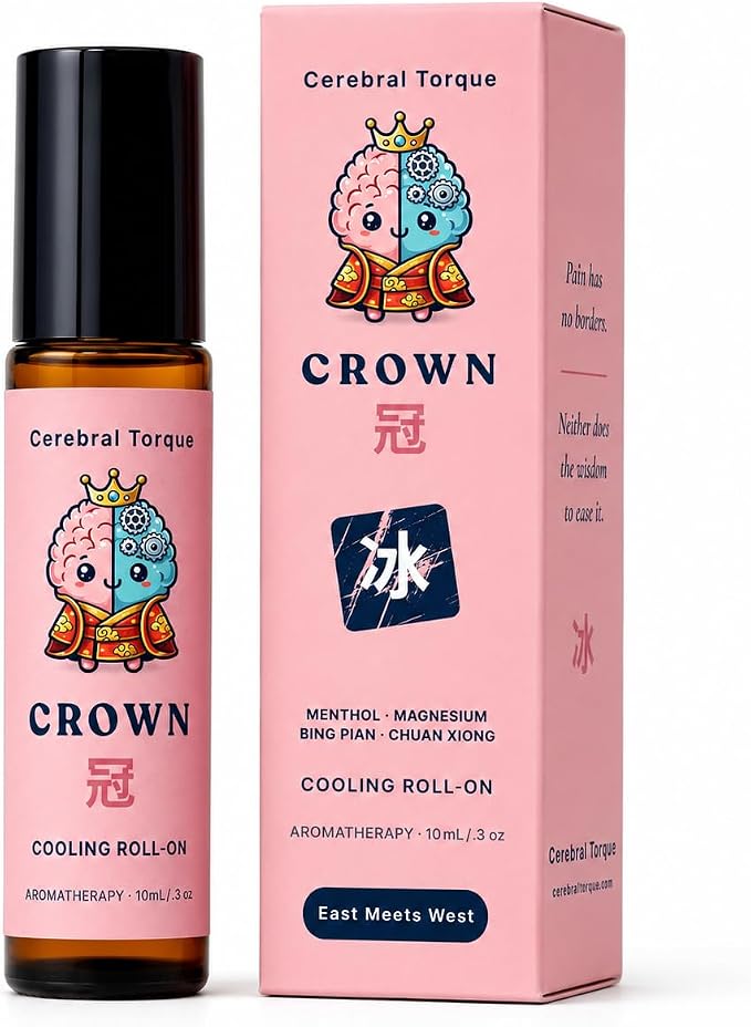 Crown Cooling Migraine and Muscle Aromatherapy Roll-On - Menthol, Magnesium, Bing Pian & Chuan Xiong Evidence-Based Blend | Lavender-Free | 10mL