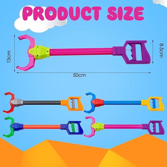 Lewtemi 4 Pcs Interactive Grabber Toy for Kids Claw Robot Arm Pack Reacher Pickup Tool for Boys Girls Children Fun Early Learning and Hand Eye Coordination Play, 18 Inch (Multicolor)