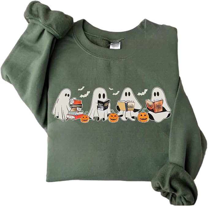 YOUNG GREEN Halloween Party Crewneck Sweatshirt Cute Ghost Sweatshirt Gift For Womens Spooky Season Shirt