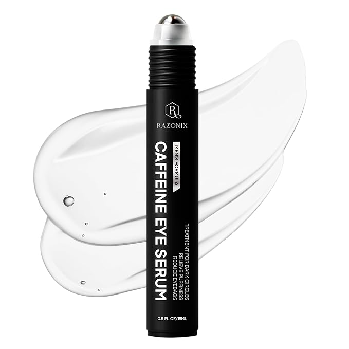 RAZONIX Eye Roller for Puffy Eyes, Caffeine Under Eye Serum for Dark Circles, De-Puffing Treatment for Men and Women, 0.5 Fl Oz (Medium, Unscented)