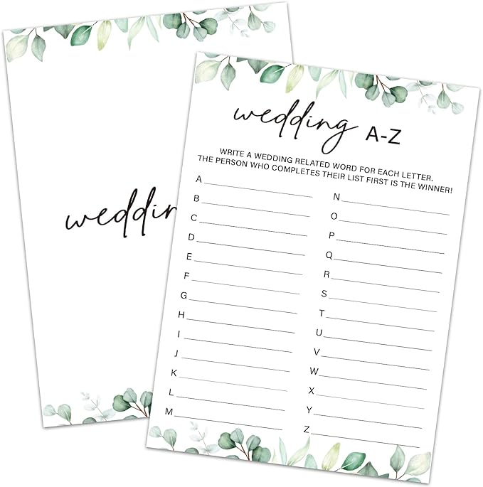 Wedding Shower Games Bridal Shower Games 30 Guests for Engagement Party(Eucalyptus Botanical Style) -Wedding A-Z Game -0004