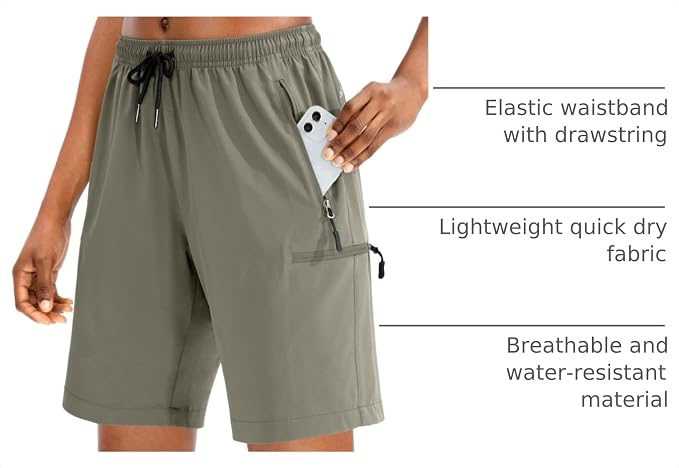 SANTINY Women's 5''/ 7''/9'' Hiking Cargo Shorts Quick Dry Lightweight Summer Shorts for Women Athletic Golf Zipper Pockets