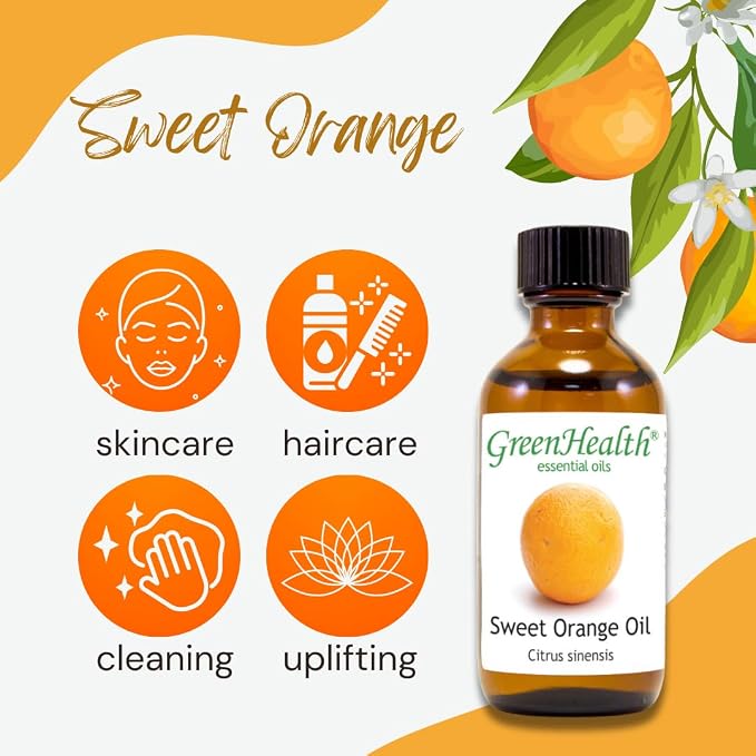 Sweet Orange – 1 fl oz (30 ml) Glass Bottle w/Euro Dropper – 100% Pure Essential Oil – GreenHealth