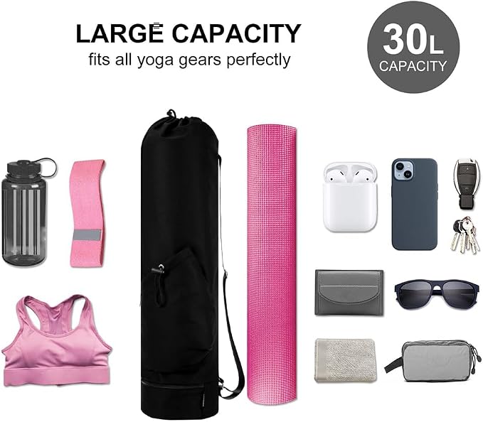 Yoga Mat Bag,Full Zip Cargo Yoga Mat Carrier Bag with Drawstring Water Bottle Pocket,Exercise Yogas Mats Carrier Holder for Women & Men