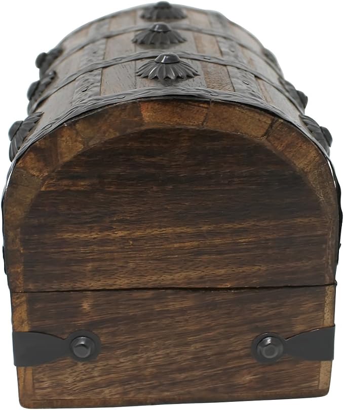 Treasure Chest Keepsake and Decorative Wood Box (Medium 6.5x4.5x4.5) - Storage Box, Wooden Box with Hinged Lid, Rustic Storage, Pirate Storage Box, Vintage Wooden Chest