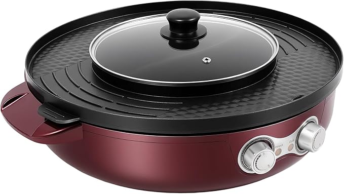 2 in 1 Hot Pot with Grill,2200W 110V Electric Removable Korean BBQ Hotpot Pots,Dual Control Shabu,Multi-Function Smokeless Barbecue Electric Baking Pan,Dual Split Design, for 5 to 15 People