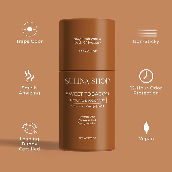 Sulina Shop Natural Deodorant, Aluminum Free, Sweet Tobacco | Smooth sweet tobacco scent, Sensitive skin-friendly, Baking soda-free, Gentle odor protection