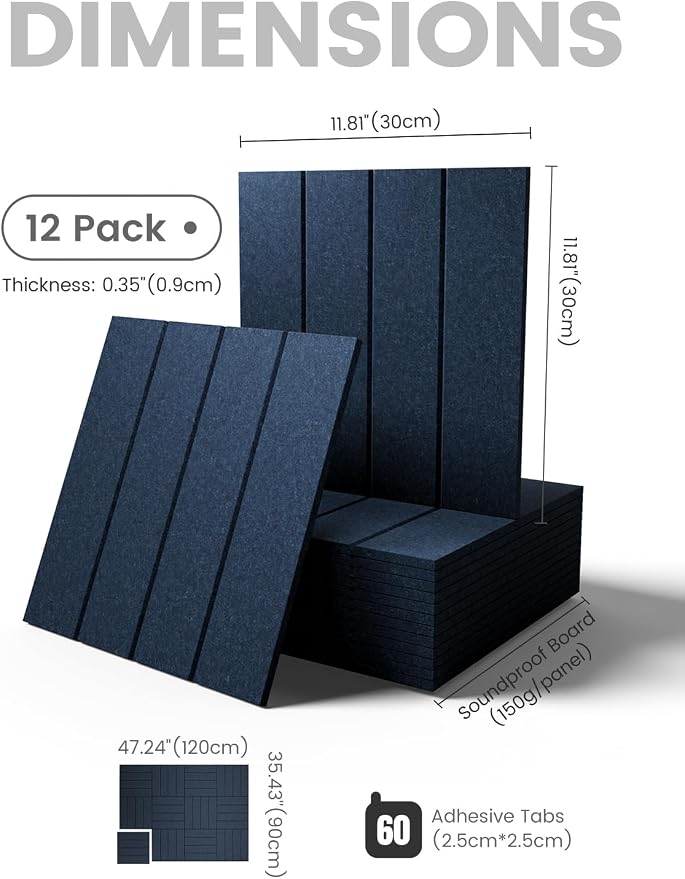 Fluxynara 48" x 36" Large Felt Bulletin Board, Carbon Blue | 12 Pack Cork Board Alternative with 60 Safe Adhesive Tabs, Pin Boards for Wall Decor, Home, Office, Classroom,Dorm
