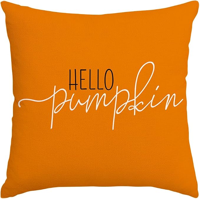 RABUSOFA Fall Pillows Covers 18x18 Autumn Hello Pumpkin Pillows Decorative Throw Pillows,Lumbar Outdoor Thanksgiving Cushion Cover Farmhosue Fall Decor for Couch Sofa Burnt Orange