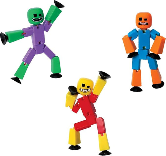 Zing StikBot Crazy Faces 3-Pack – Exclusive Solid Colors | Posable Action Figures with Suction Cups for Stop-Motion Animation & Creative Play | Award-Winning STEAM Toy, Age 4+